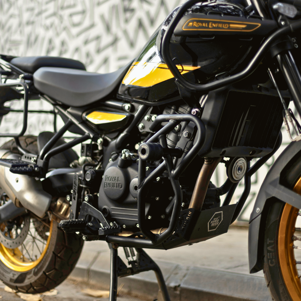 Heavy-duty crash guard installed on RE Himalayan 450