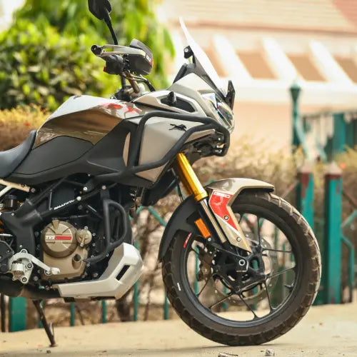 Crash guard installed on TVS Apache RTX 300 bike