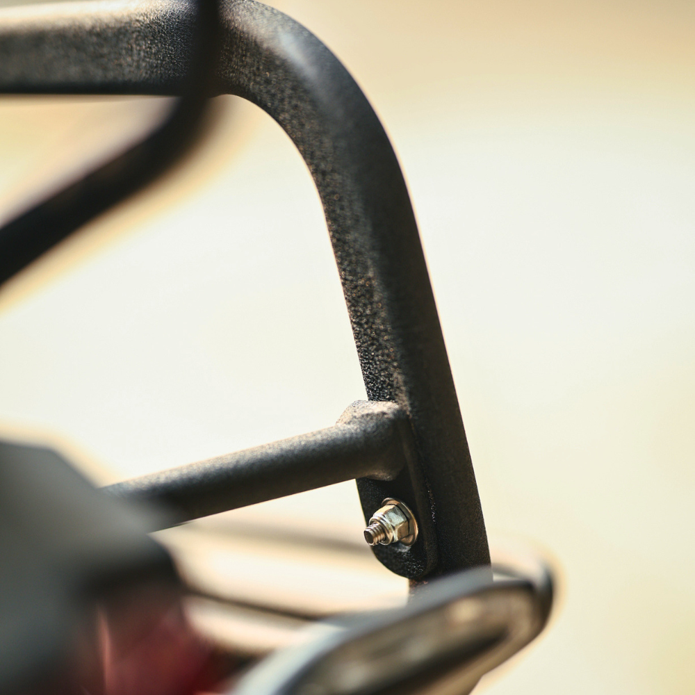Bike saddle stay preventing bag wheel contact