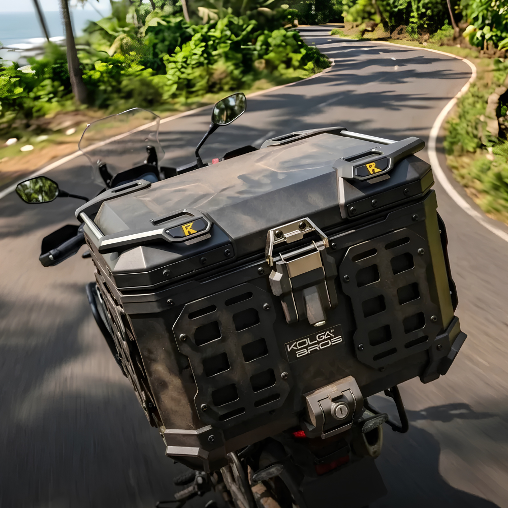 KOLGA BROS Adventure Pro Moto Trunk with customisable panels and mounting base plate at 6KIOM (6K).