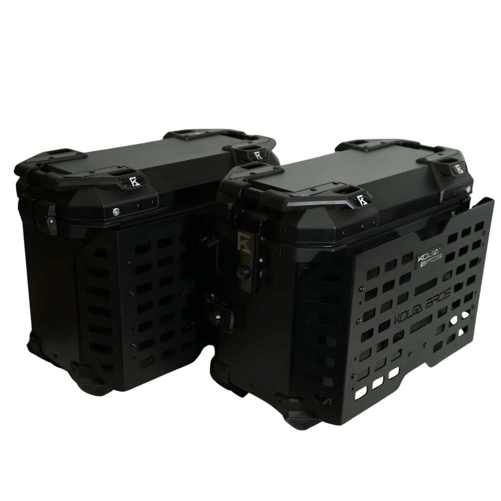 Pair of Kolga Bros Camper Moto Side Cases showing 38L storage capacity