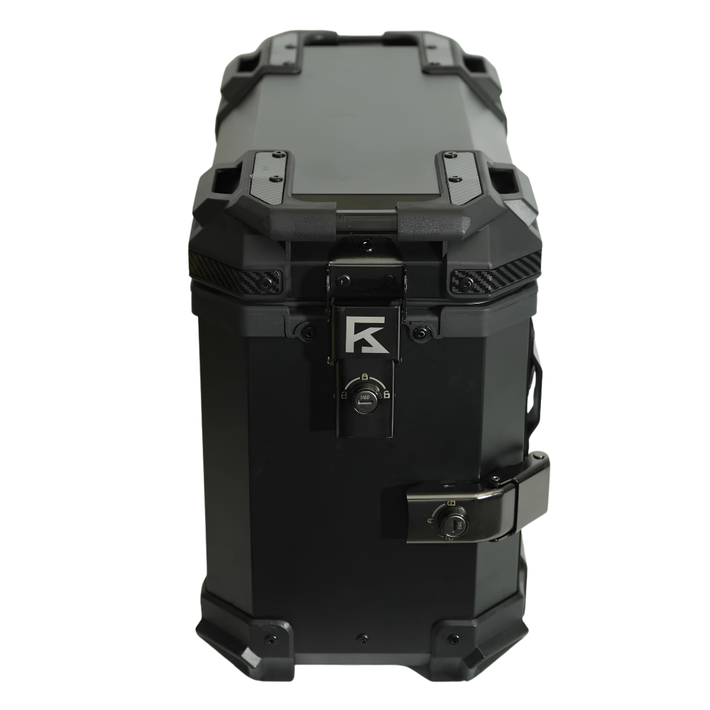 Kolga Bros Carbon Moto pannier interior showing weather-resistant storage