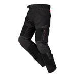 Black motorcycle pants with mesh panels on a white background