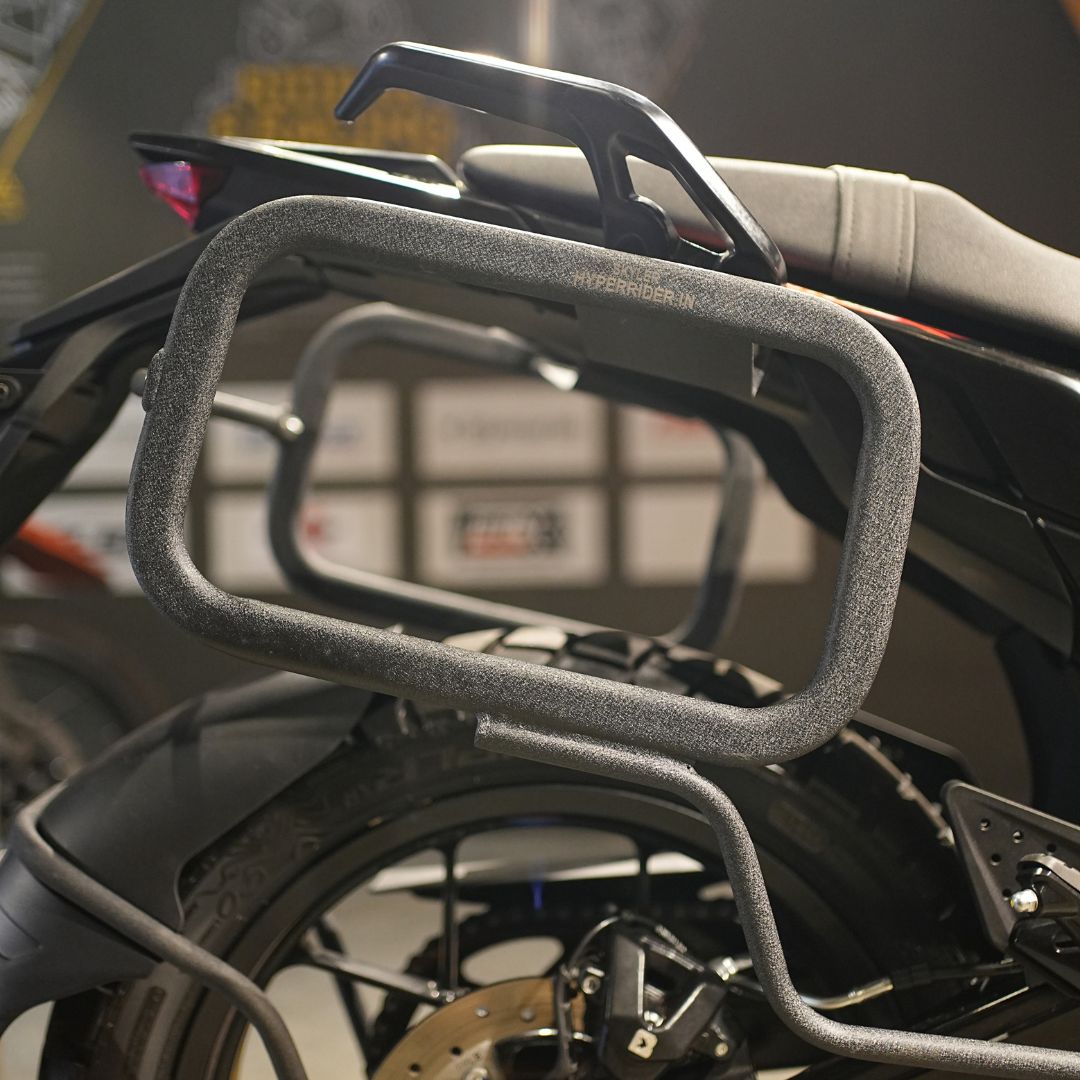 Side view of KTM ADV 390 X with durable saddle stay installed