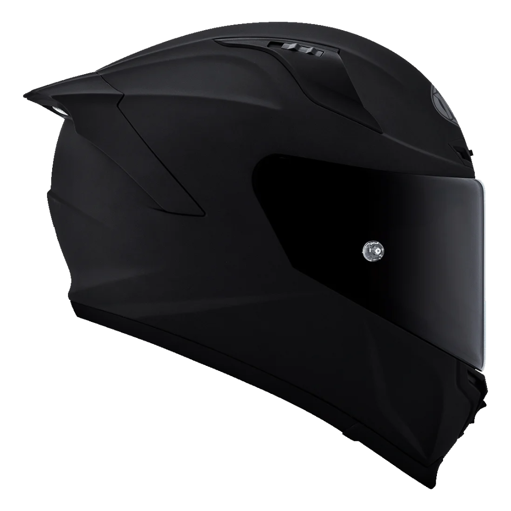 KYT Striker SV Plain Helmet Side Profile with Dark Visor and Aerodynamic Spoiler in Matt Black | 6KIOM