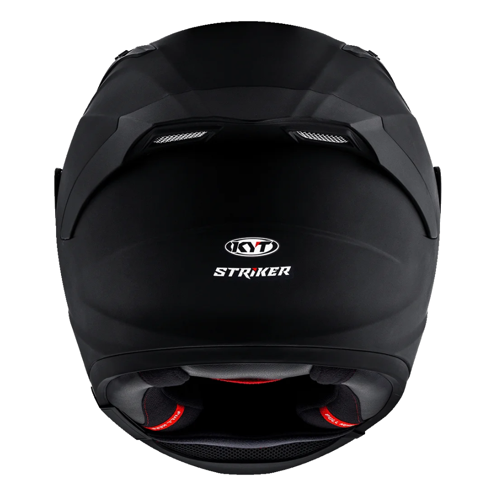 KYT Striker SV Plain Helmet Rear View with Twin Exhaust Vents and Striker Logo in Matt Black | 6KIOM