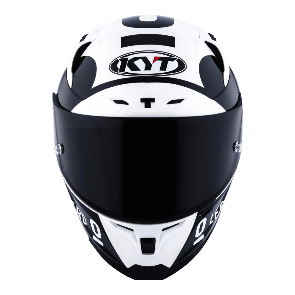 KYT Striker SV Leopard Panda full face helmet, front view with visor closed
