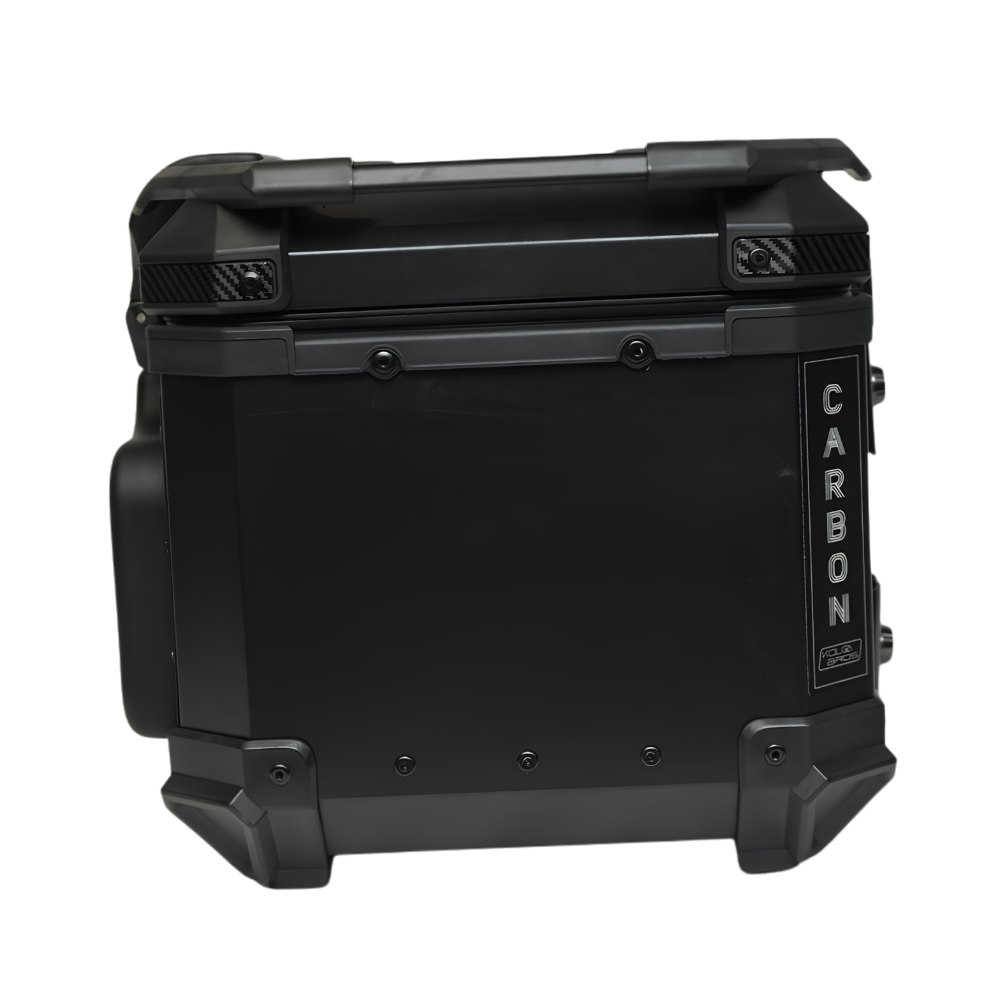 Carbon-style KOLGA BROS motorcycle top box for touring at 6KIOM (6K)