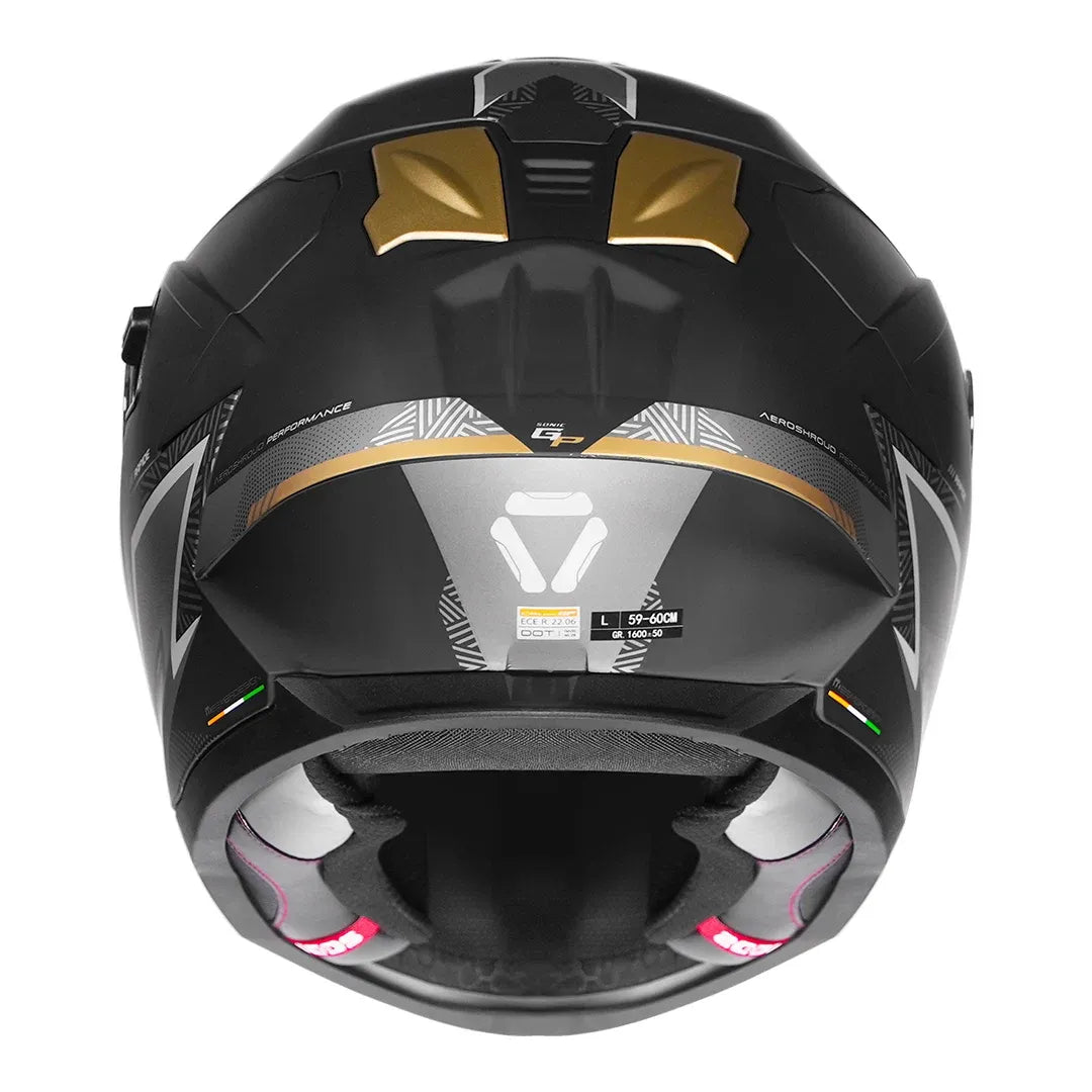 Korda Sonic GP Rapide Gold Motorcycle Helmet - Back View