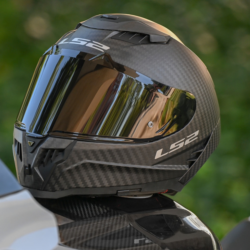 LS2 FF807 Dragon 6K Carbon Sport-Touring Helmet Side Profile Showing Carbon Fibre Shell, Visor and Rear Spoiler | 6KIOM