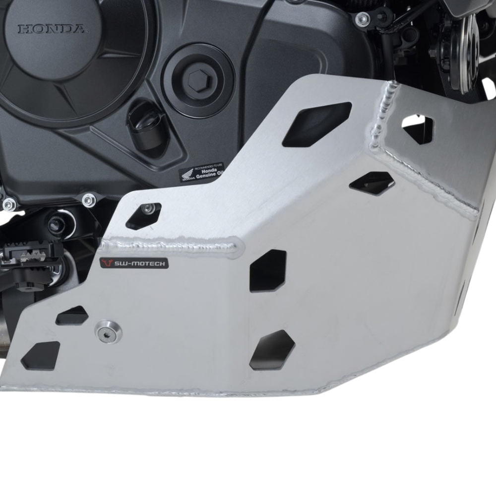 Close-up of the SW-MOTECH Engine Guard mounting points on a Honda XL750 Transalp frame