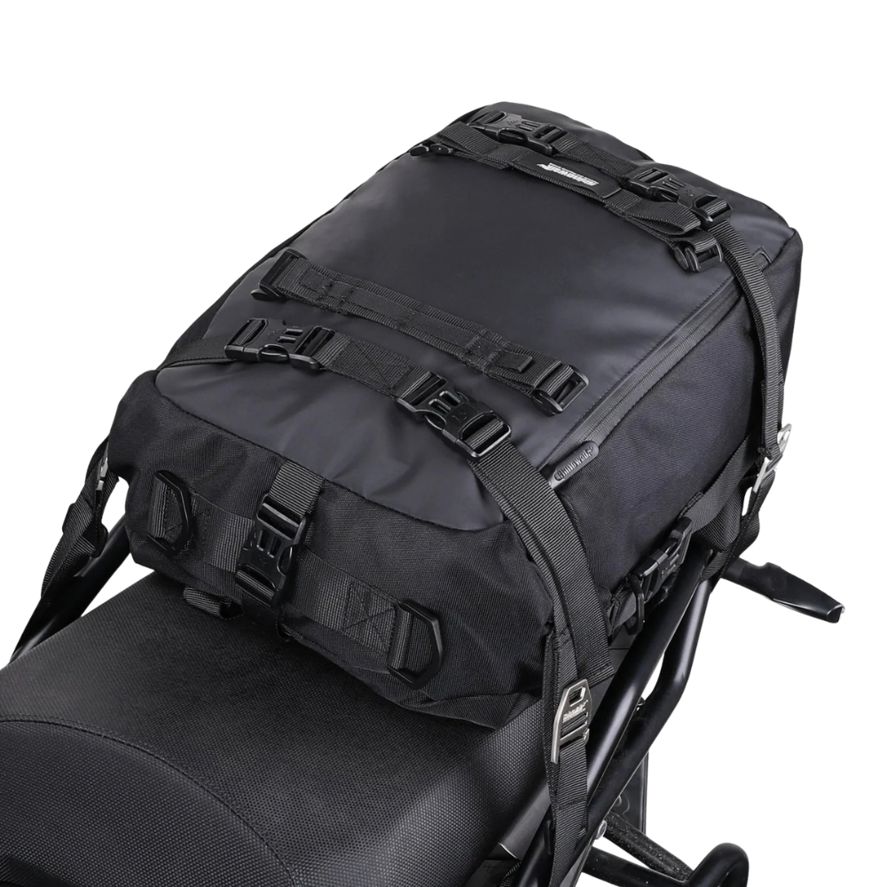 Rhinowalk MT21620 tail bag strapped to a motorcycle passenger seat