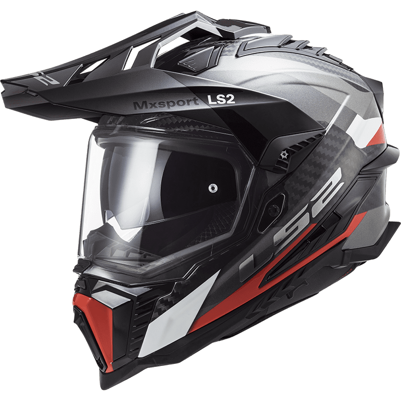 Black and gray motocross helmet with clear visor on a transparent background