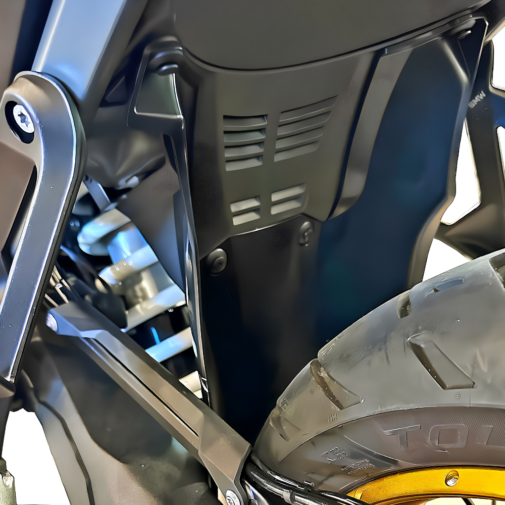 MachineartMoto R1300 GSA rear mud guard with durable polypropylene construction for debris protection.
