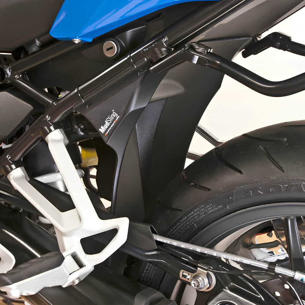 MachineartMoto MudSling R/RS guard protecting the rear shock absorber and Paralever arm from road debris.