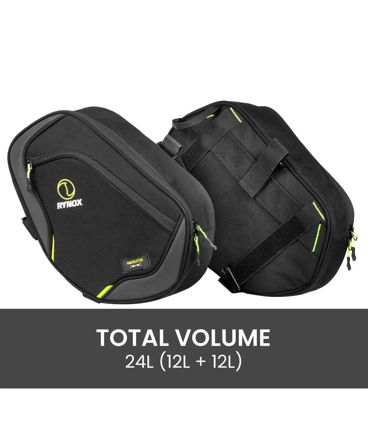 Two black bags with green accents and a Rymox logo on a white background.