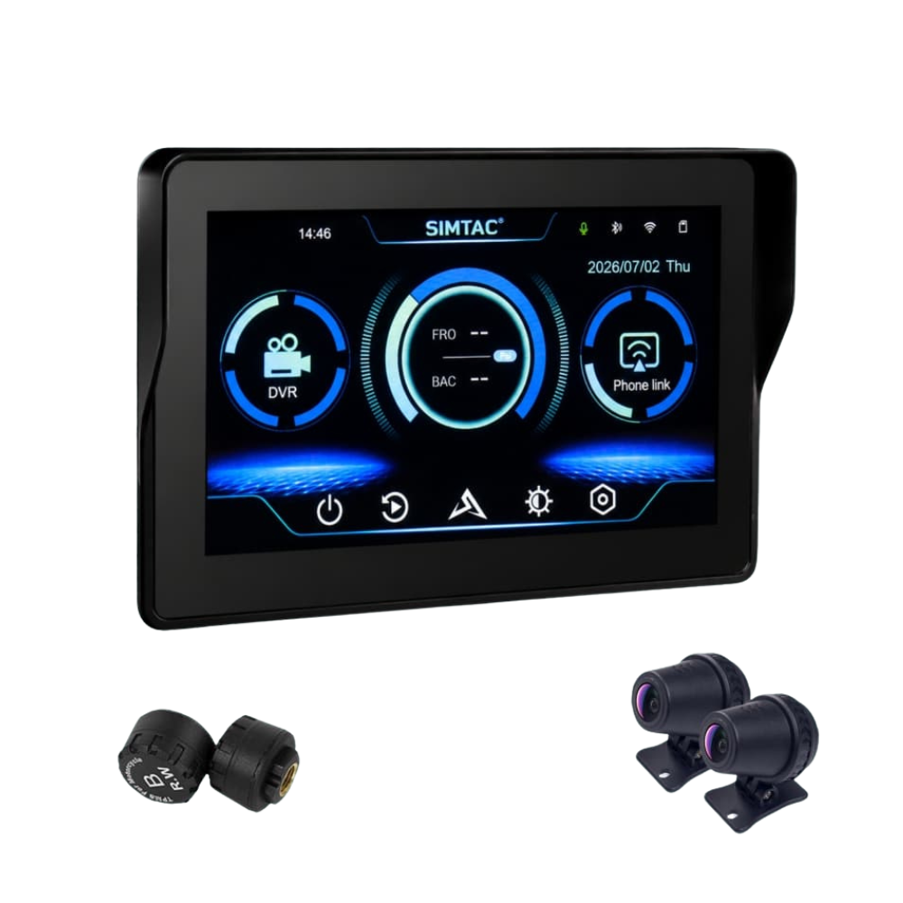 Simtac M4D motorcycle GPS navigation system with dual HD camera DVR
