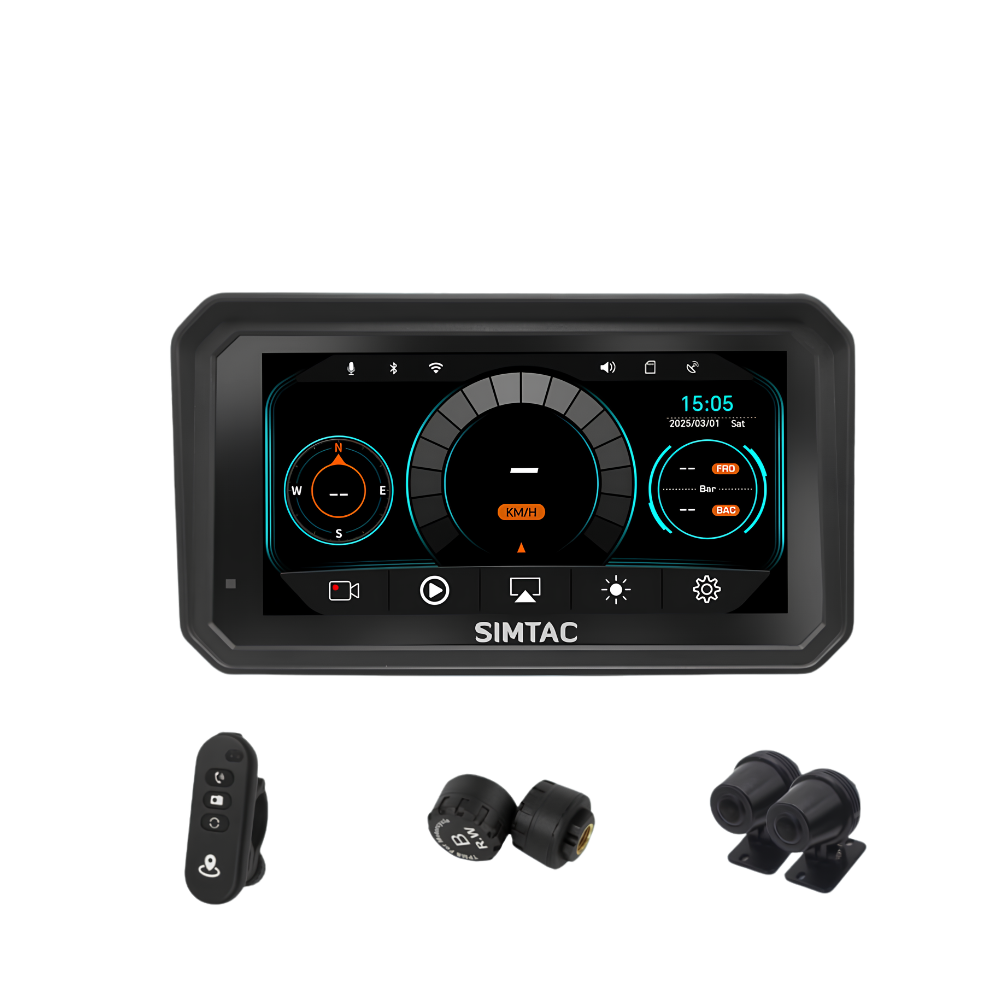 Simtac M8DT motorcycle GPS navigation system with 6 inch touchscreen display