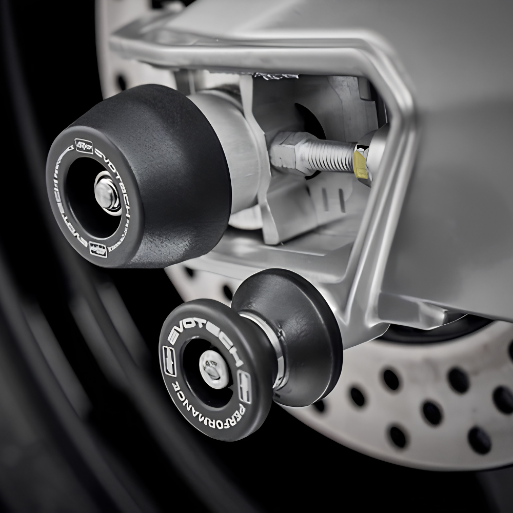 Evotech rear spindle bobbin installed on Aprilia RS 660 rear wheel