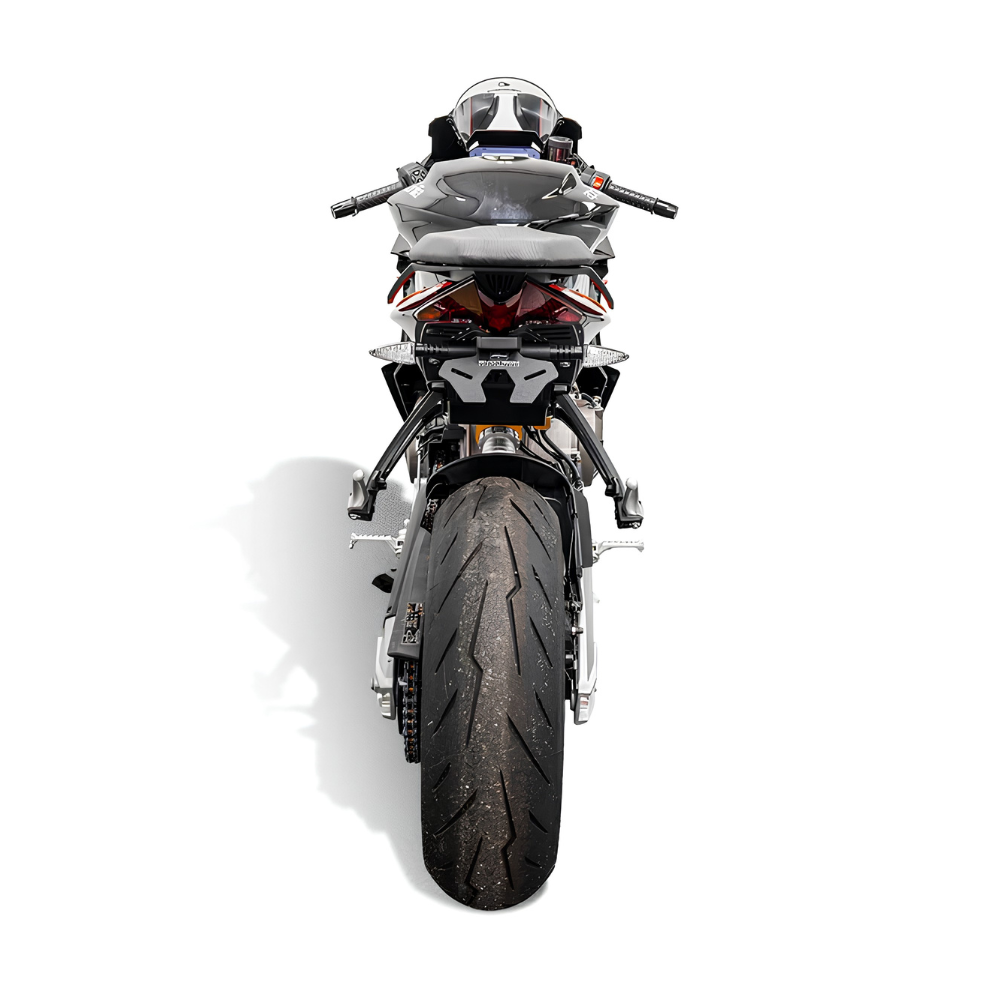 Aprilia RS 660 tail tidy showing integrated LED registration plate light