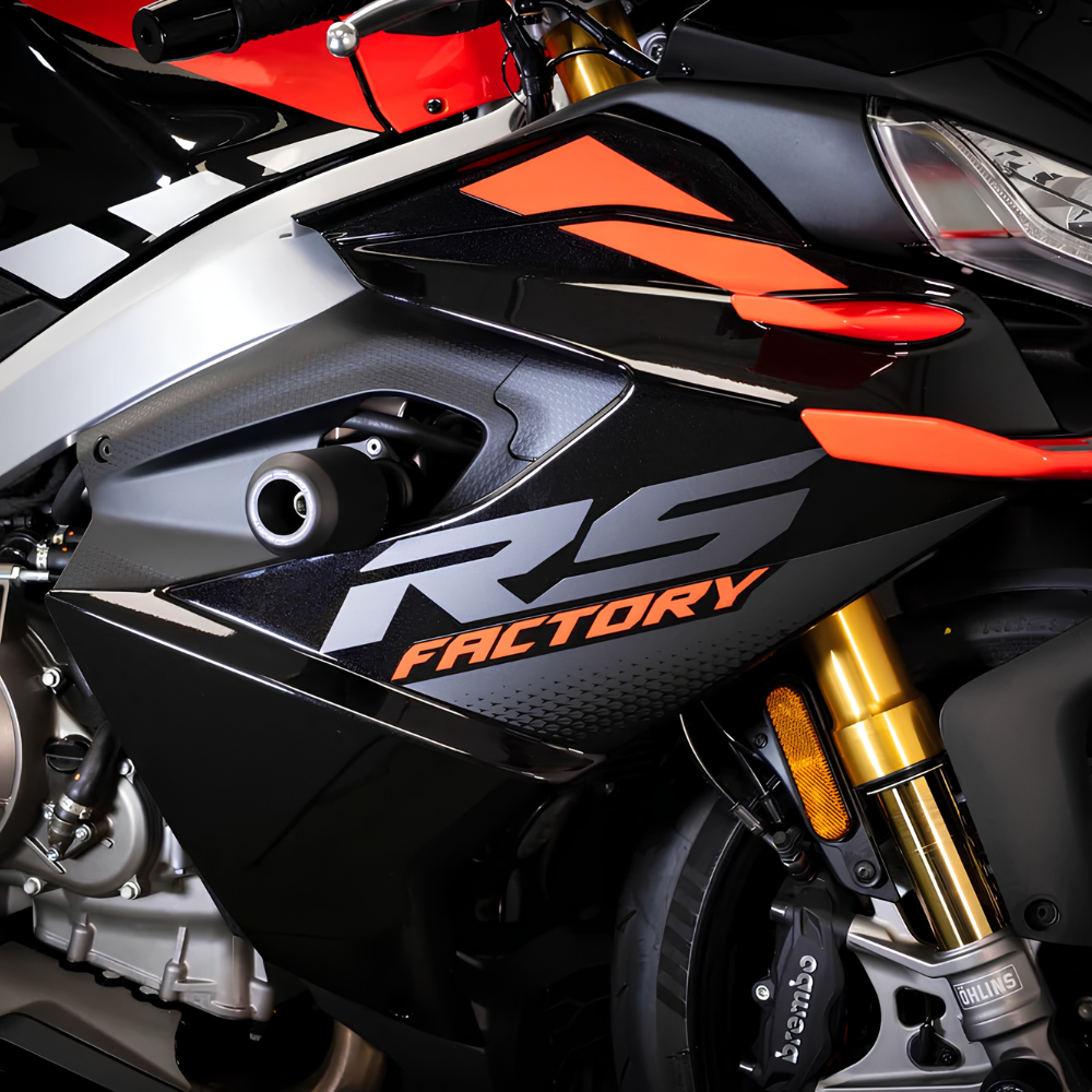 Aprilia RS 660 Evotech crash bobbins with matt black aluminium brackets