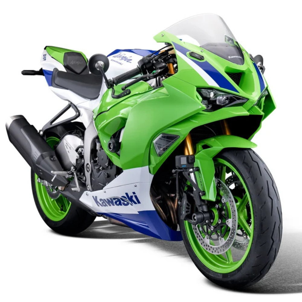 Evotech frame sliders for Ninja ZX-6R featuring low-profile nylon crash bobbins and black finish