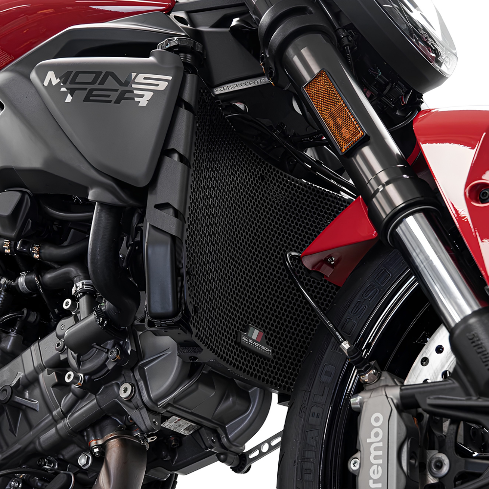 Ducati Monster V2 Evotech aluminium radiator guard with hexagonal matrix