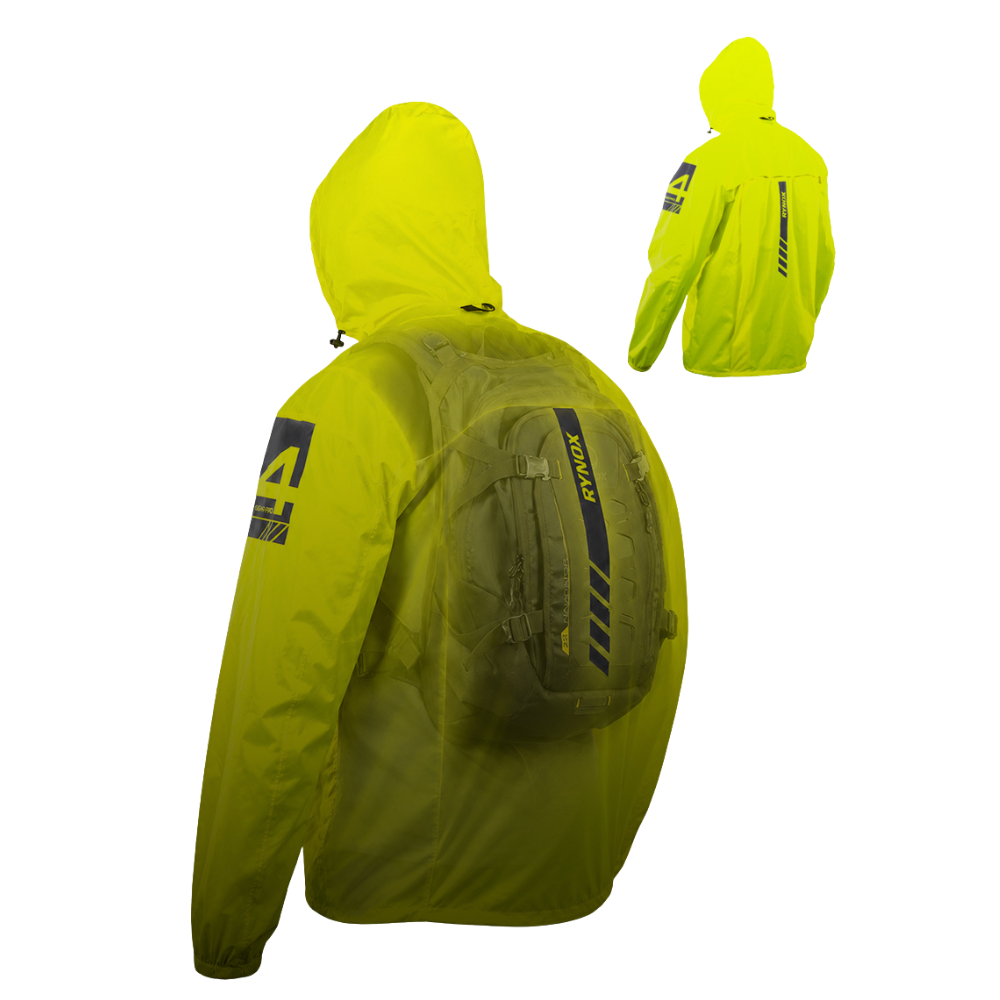 Rynox H2Go Pro 4 rain jacket designed for piggyback touring