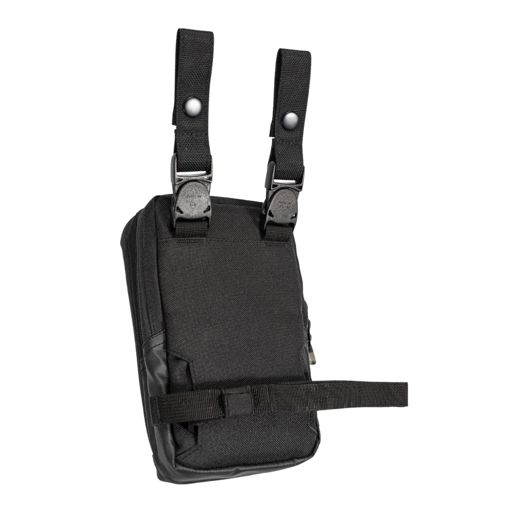 Black tactical holster with straps on a white background