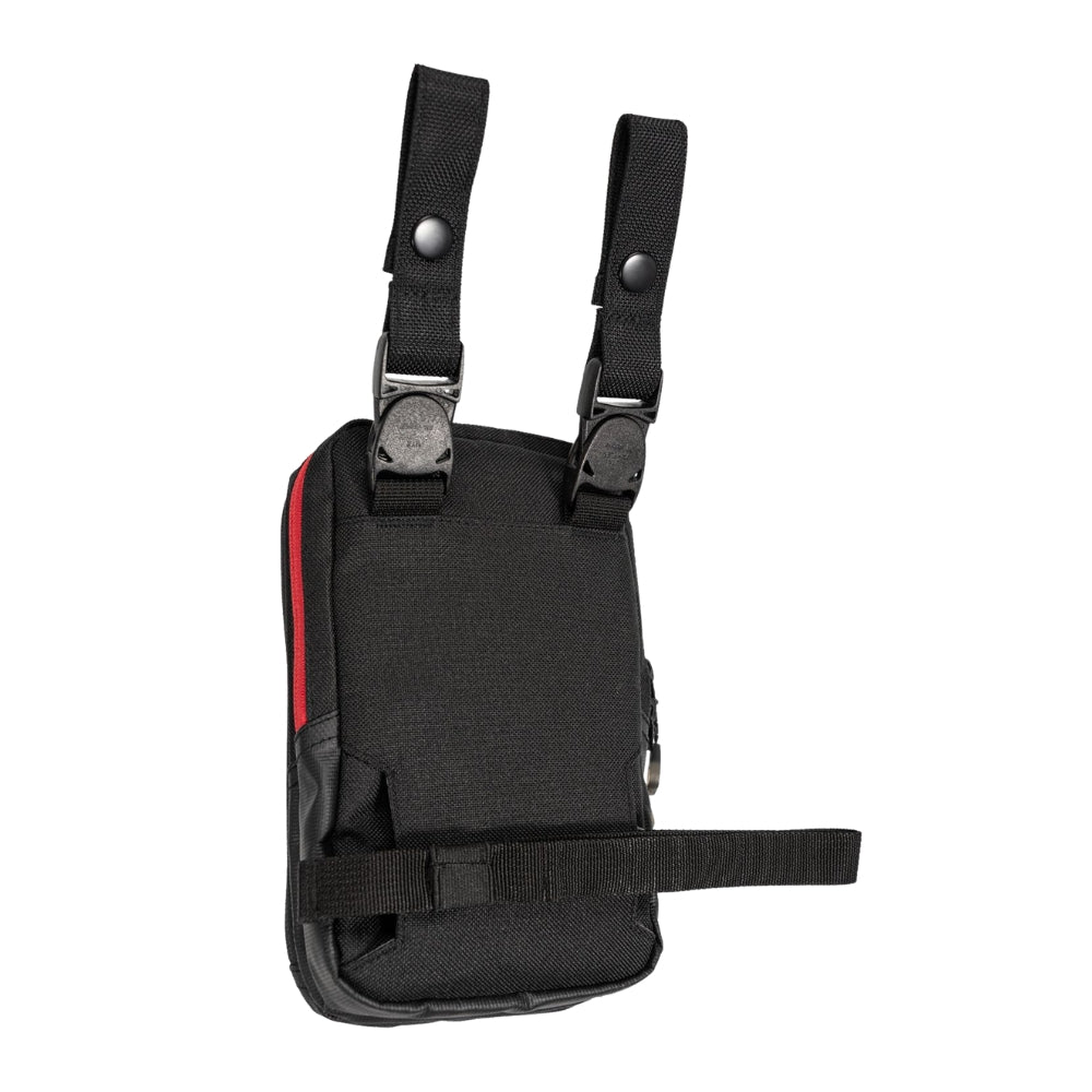 Black tactical holster with straps on a white background