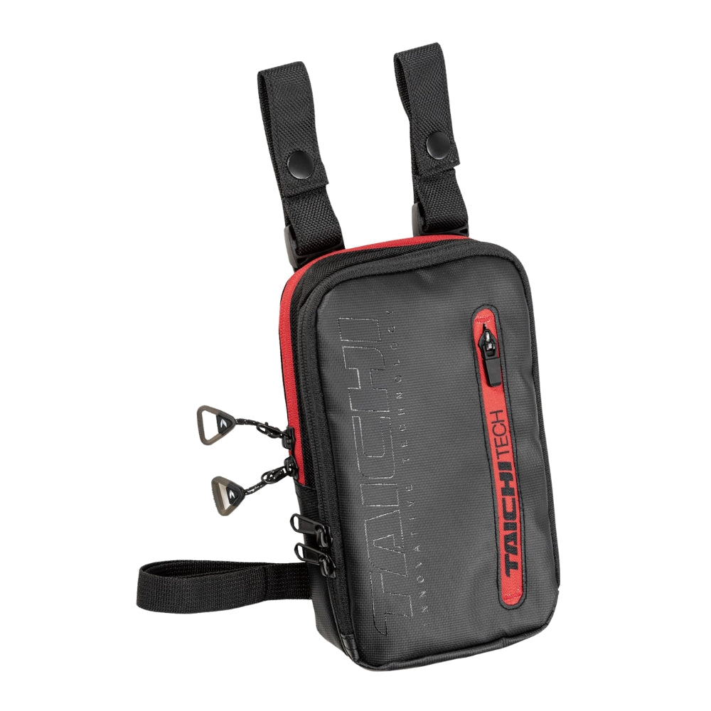 Black and red shoulder bag with 'Taichitech' branding on a white background