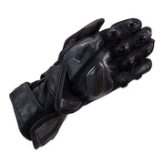 Pair of black leather gloves on a white background