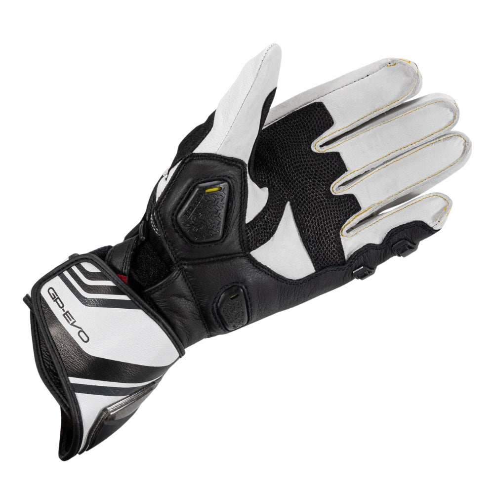Black and white motorcycle glove on a white background