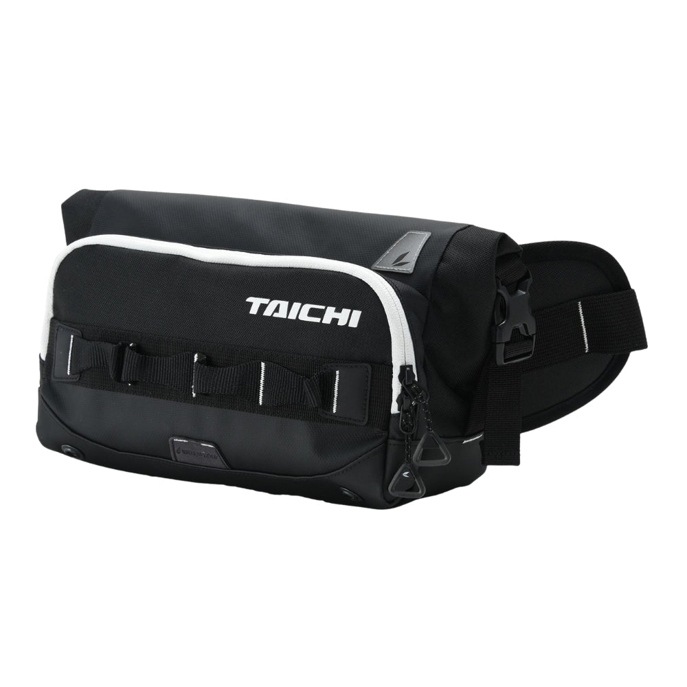 Black waist bag with white accents and 'TAICHI' branding on a white background