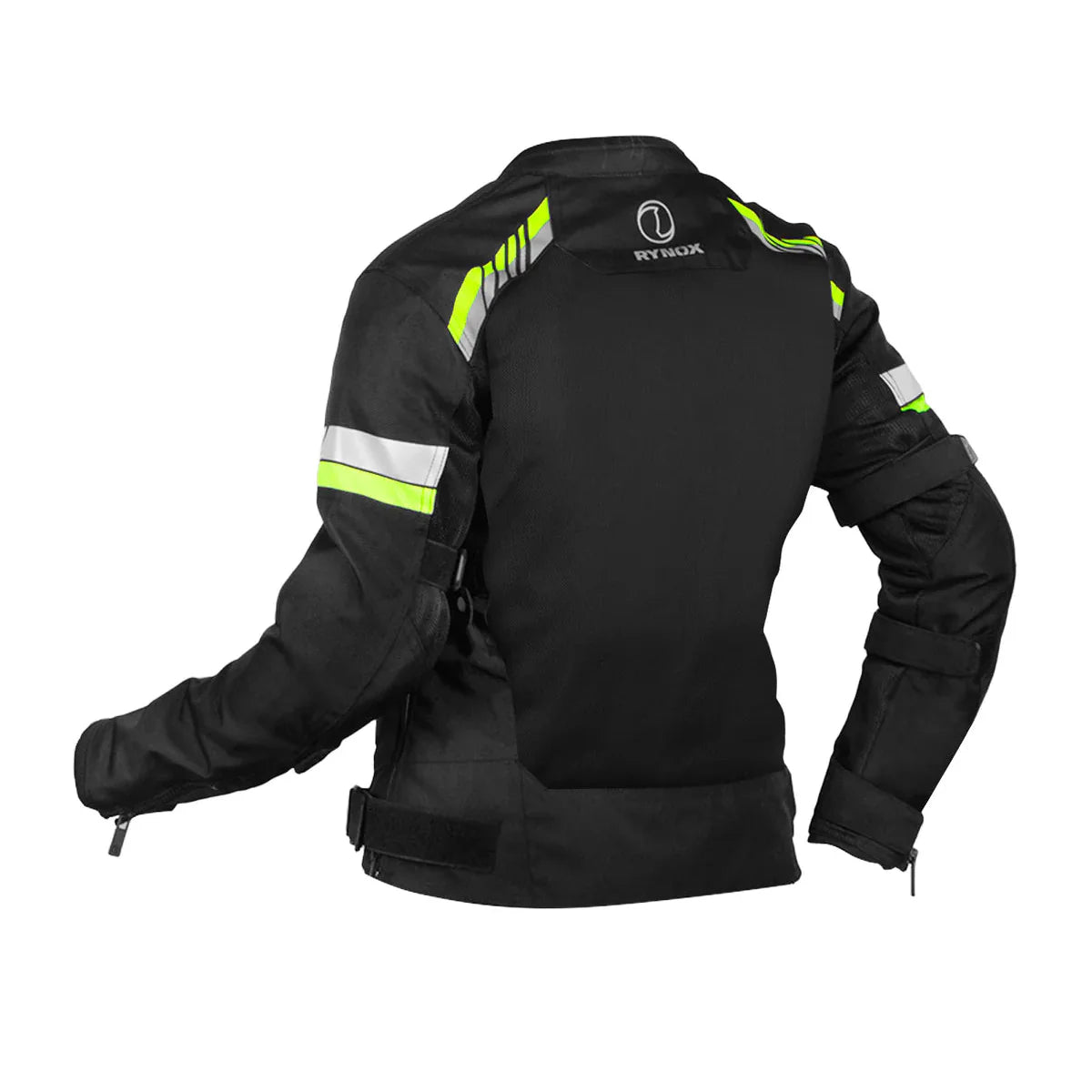 Rynox Air GT women’s riding jacket with mesh ventilation and protection- Black Hi-Viz Green