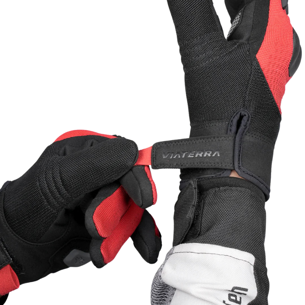 Viaterra Miller red motorcycle riding glove palm and finger protection