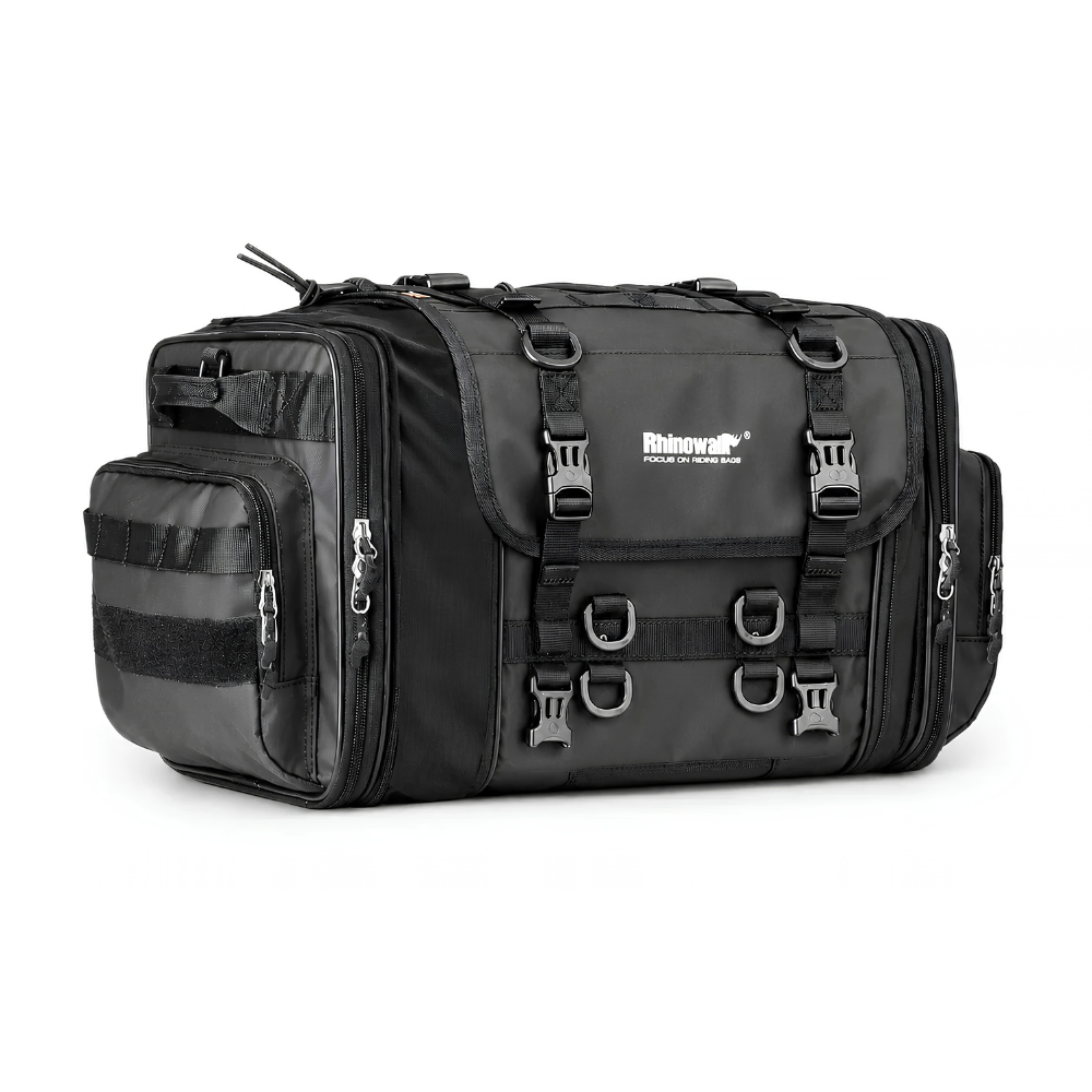Rhinowalk 33-80L Expandable Motorcycle Tail Bag MT4060BK, black luggage bag front view | 6KIOM