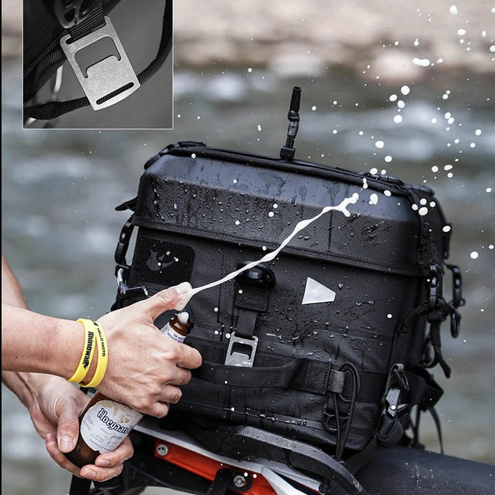 Rhinowalk Fortress Series motorcycle tail bag mounting and carry strap system