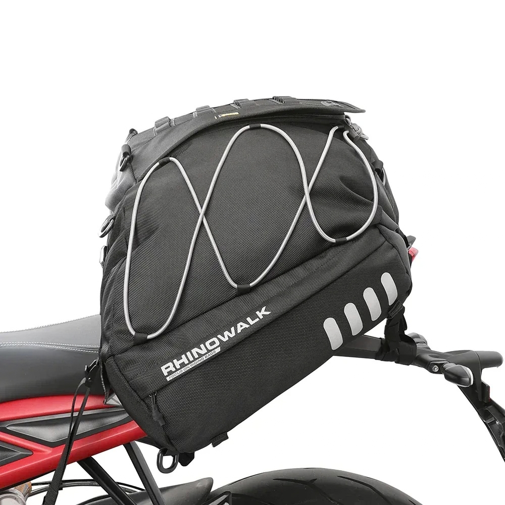 Rhinowalk MT3550 35-50L Expandable Motorcycle Tail Bag Mounted on Rear Seat with Elastic Cords and Reflective Strips | 6KIOM