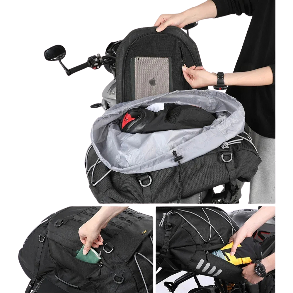 Rhinowalk MT3550 35–50L Expandable Waterproof Motorcycle Tail Bag – Product View with Expandable Storage Design | 6KIOM
