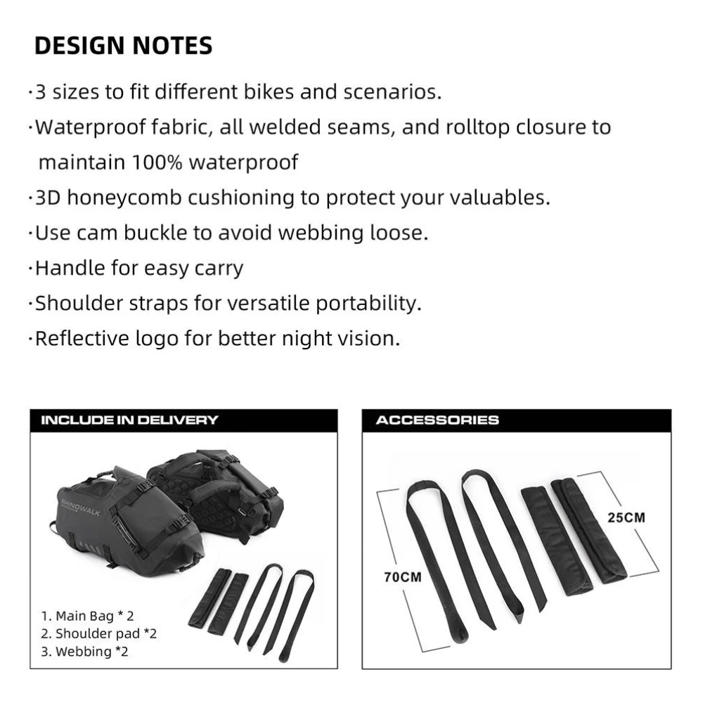 Rhinowalk MT1448 48L motorcycle pannier bag pair with two 24L side bags