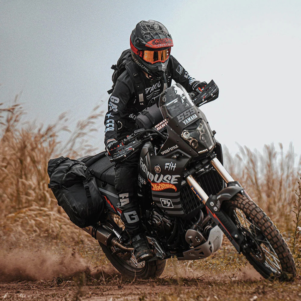 Rhinowalk waterproof motorcycle pannier bags featuring roll-top closure and welded construction