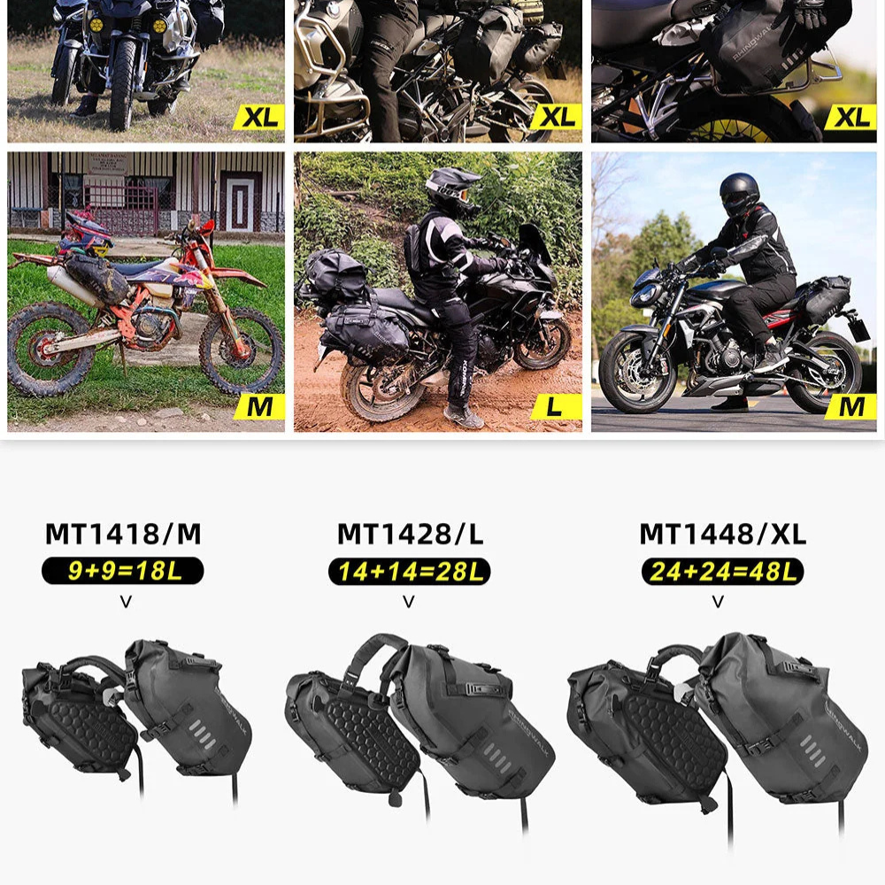 Rhinowalk MT1428 28L motorcycle pannier bag pair with two 14L side bags
