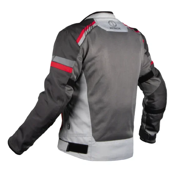 Gray motorcycle jacket with red and black accents on a white background - Grey Red
