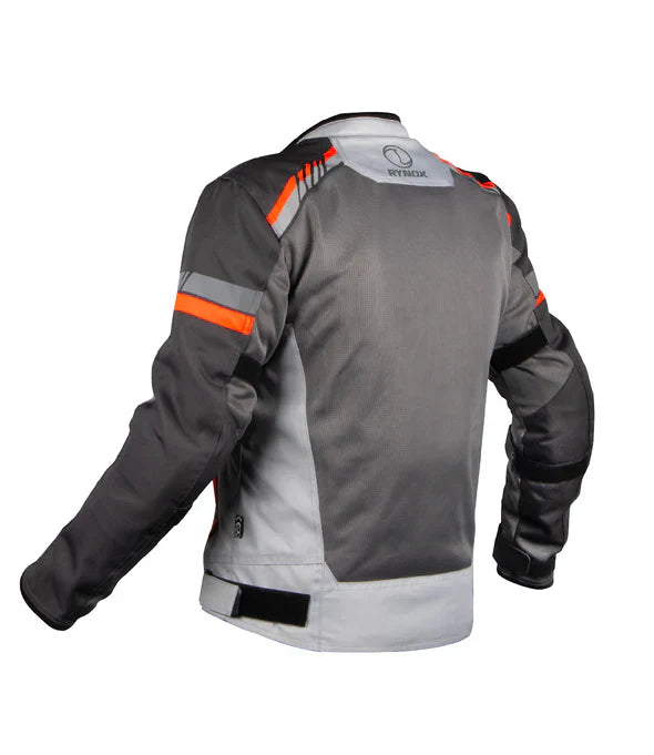 Gray and black motorcycle jacket with orange accents on a white background - Grey Hi-Viz Orange