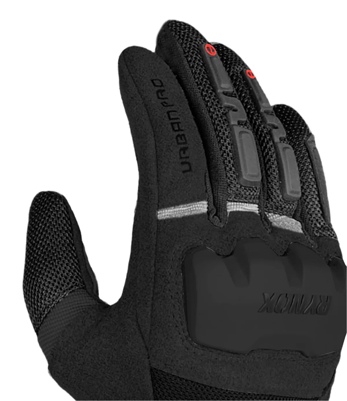 Black glove with 'RavX' branding on a white background