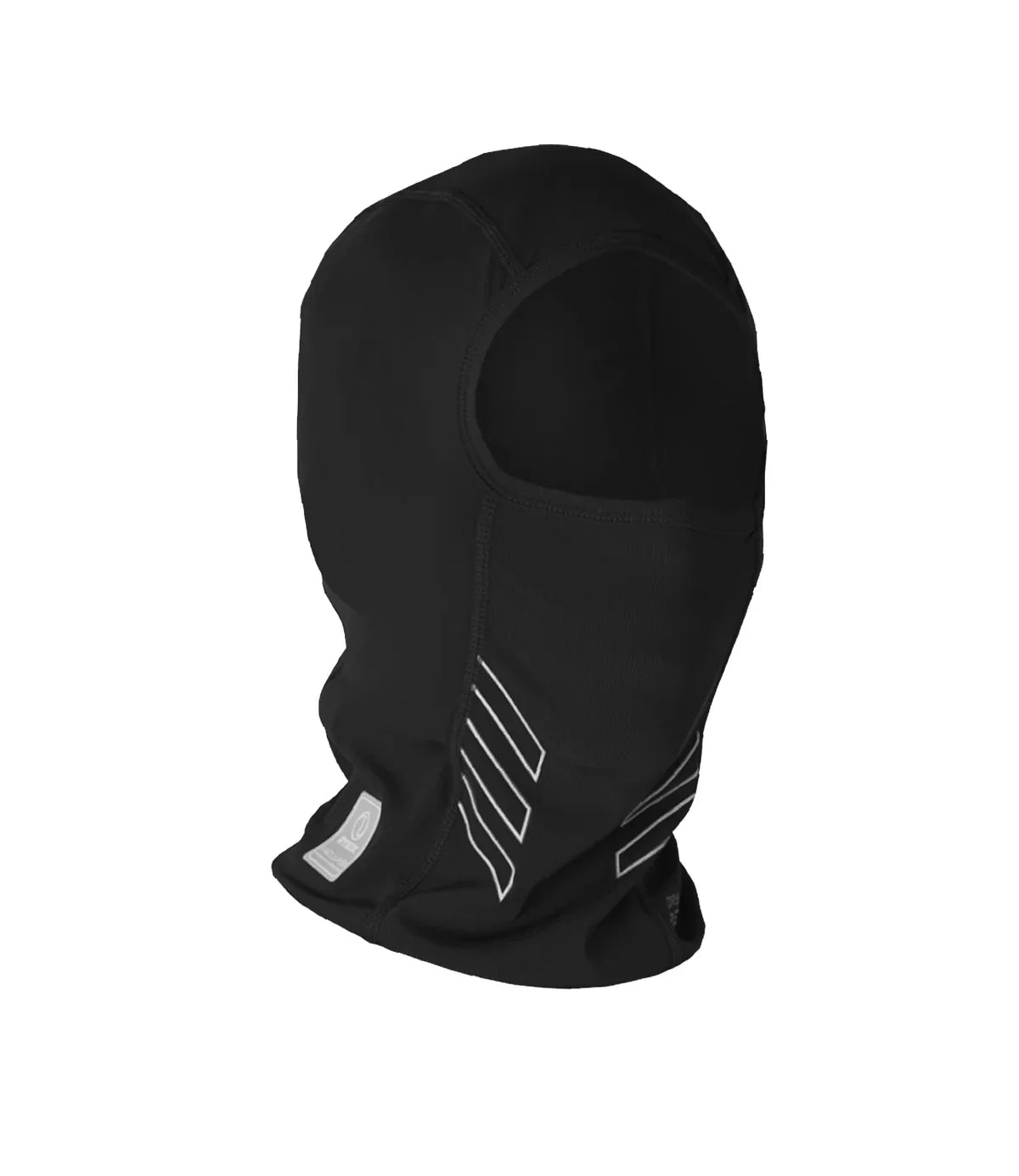 Black balaclava with a logo on a white background
