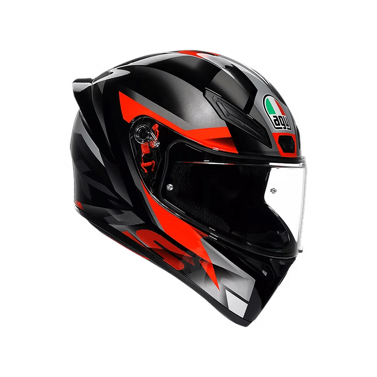 AGV K1 S Helmet FastLap side view in Black Grey Red with Aero Spoiler | 6KIOM