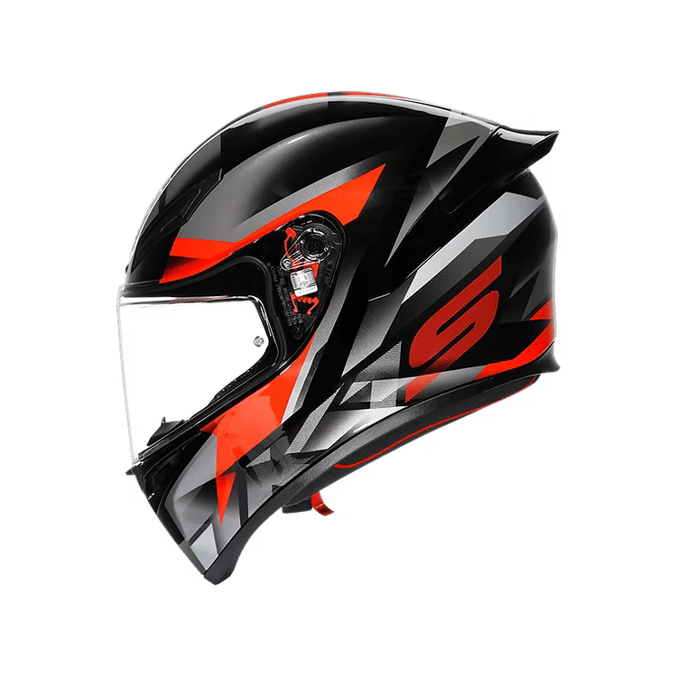 AGV K1 S Helmet FastLap side view in Black Grey Red with Aero Spoiler | 6KIOM
