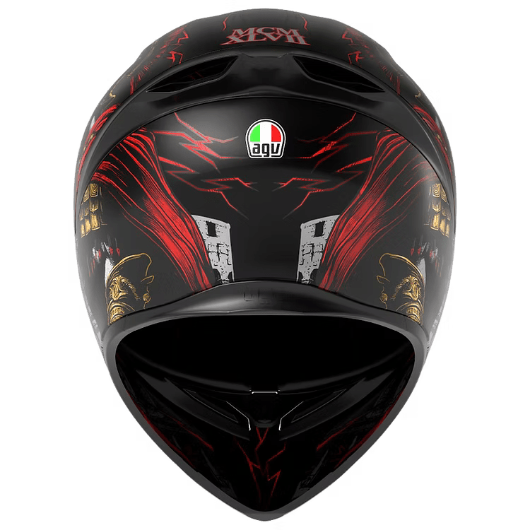 AGV K1 S Izan Helmet rear view in Orange Yellow with aerodynamic spoiler | 6KIOM